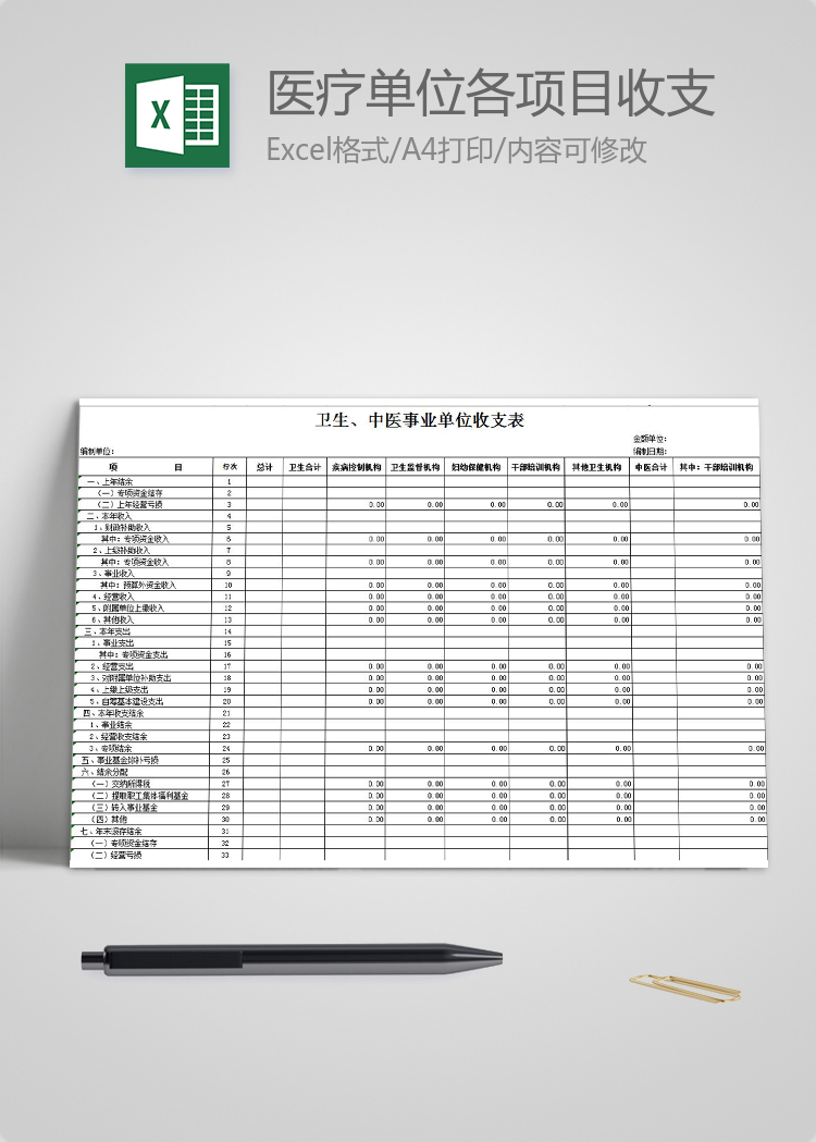 医疗单位各项目收支明细表