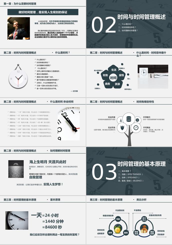 墨蓝色简约风时间管理培训PPT模板-1