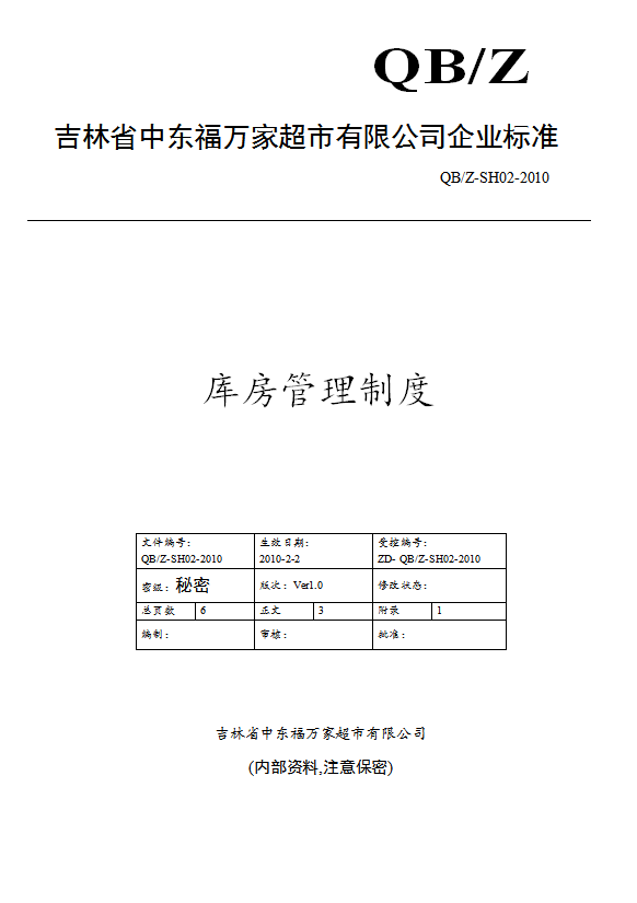 某超市库房管理制度汇编word模板