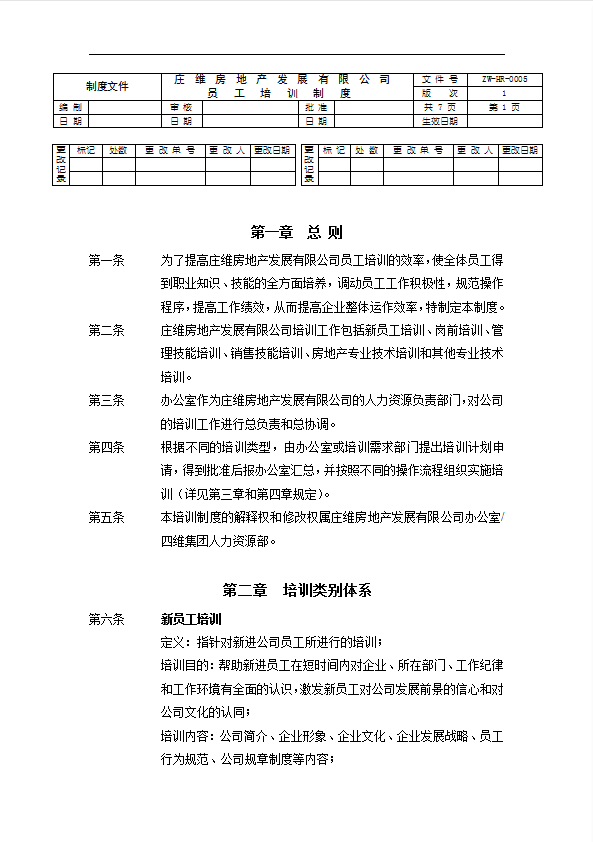 某地产发展有限公司员工培训制度汇编word模板