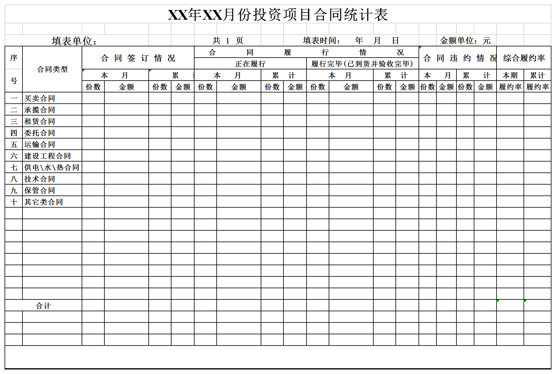 合同统计报表Excel模板