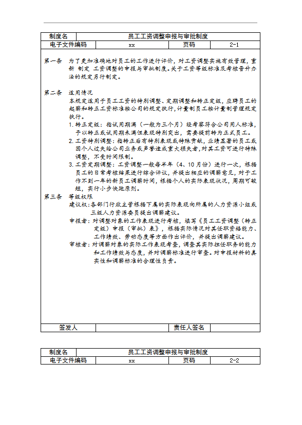 员工工资调整申报与审批制度word模板