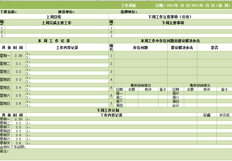 工作周报excel模板