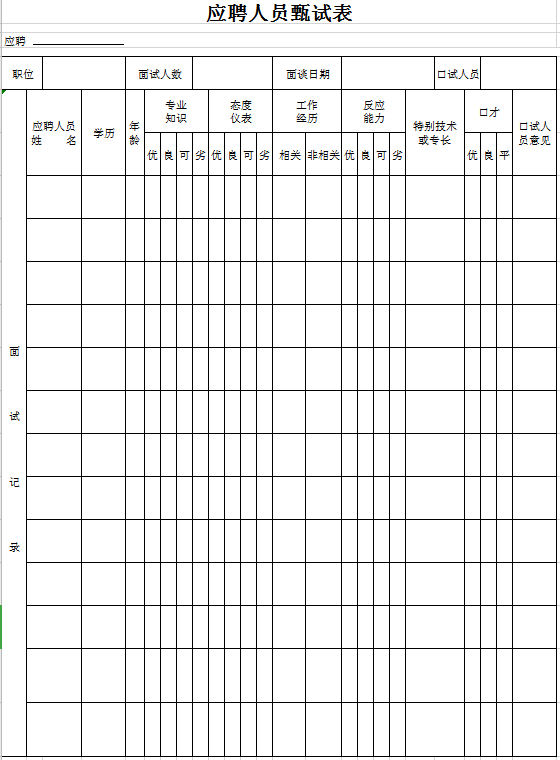 应聘人员甄试表excel模板