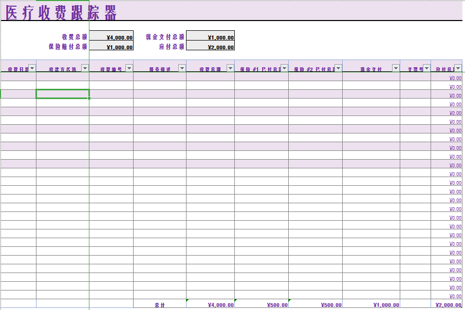 医疗收费跟踪器excel模板