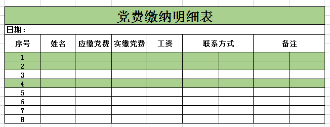 党费缴纳明细表excel模板