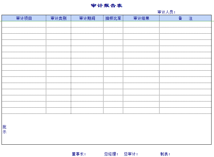 审计报告表excel模板