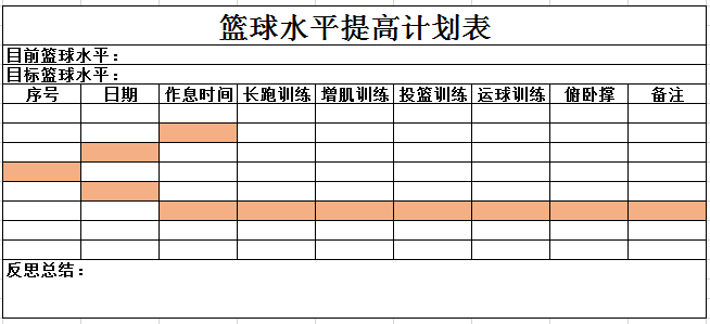 篮球水平提高计划表excel模板