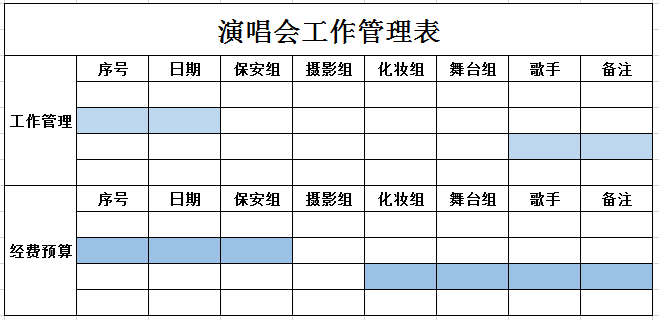 演唱会工作管理表excel模板