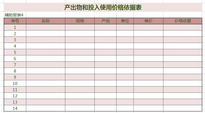 产出物和投入使用价格依据表excel模板