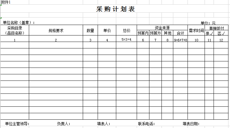 採購計劃表excel模板