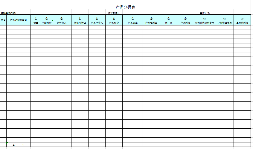 产品分析表excel模板