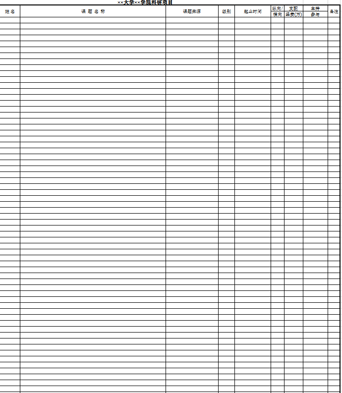 大学学院科研项目excel模板