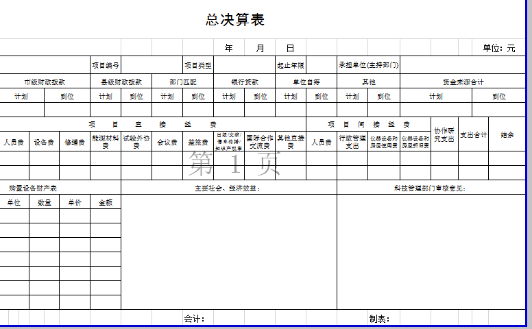 总决算表excel模板