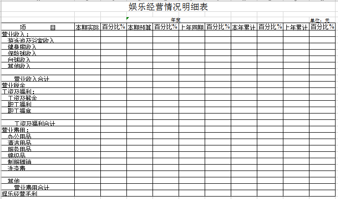 娱乐经营情况明细表excel模板