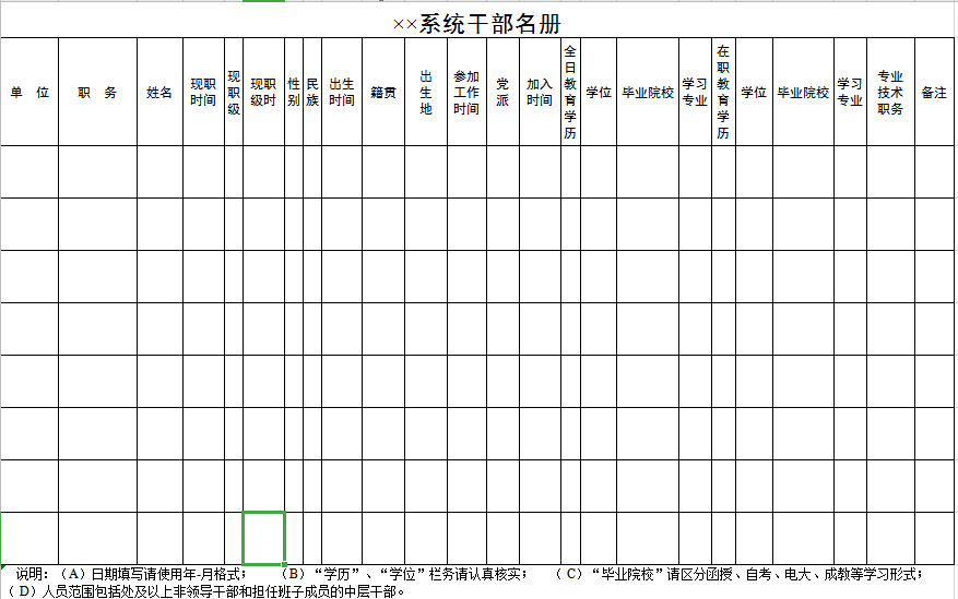 系统干部名册excel模板