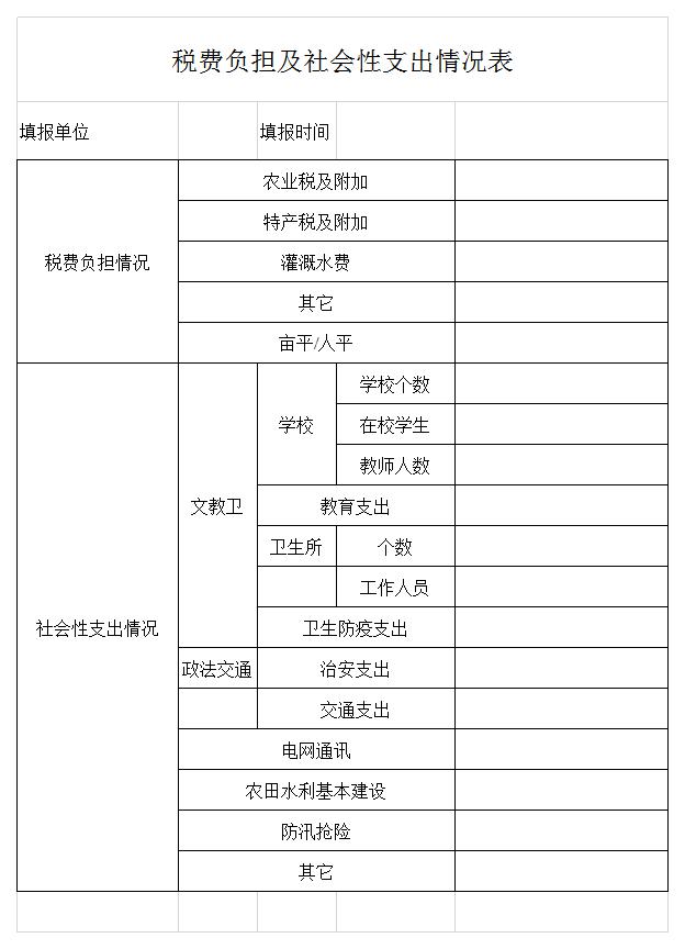 税费负担及支出情况表excel 模板