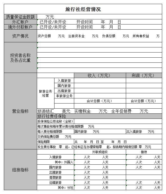 旅行社经营情况excel模板