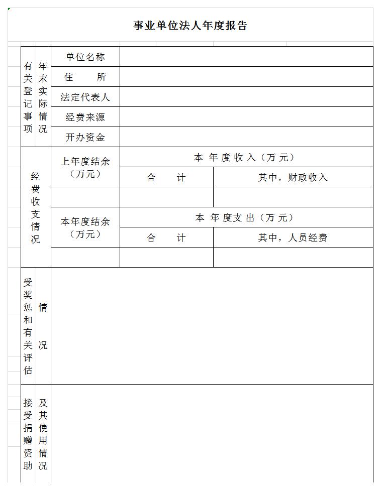 事业单位法人年度报告excel模板