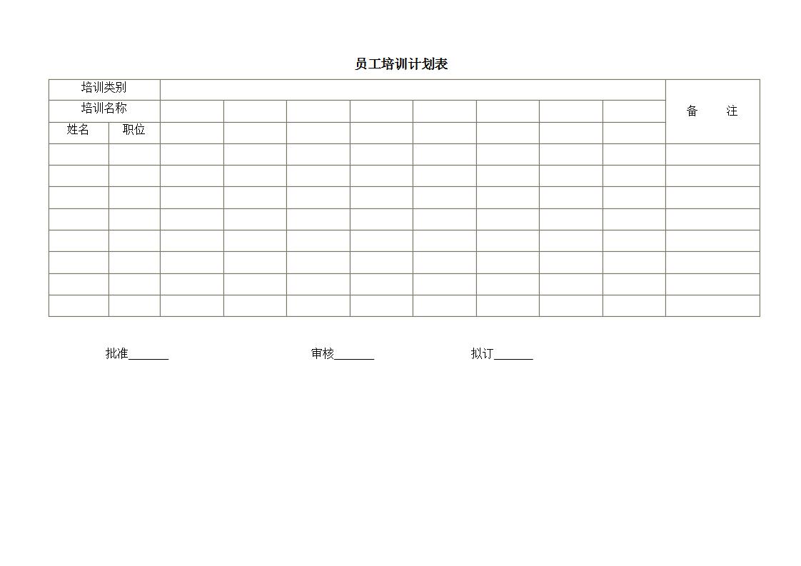 员工培训计划表word模板