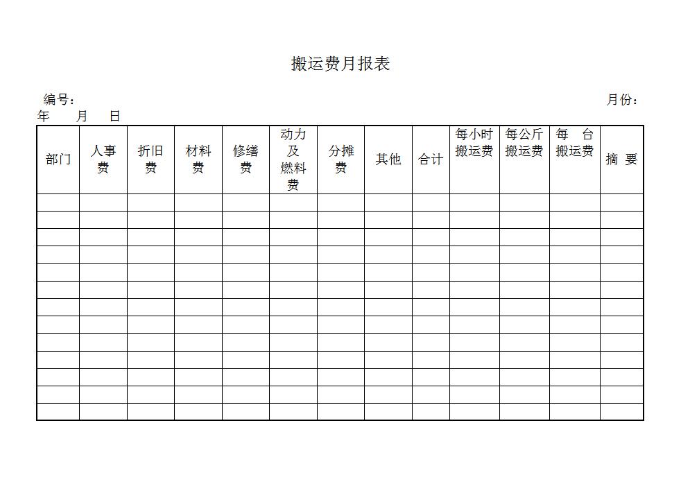 搬运费月报表Word模板