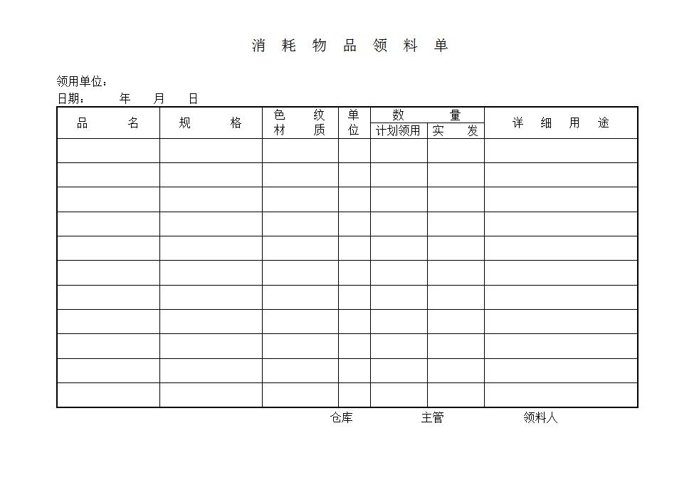 消耗物品领料单Word模板