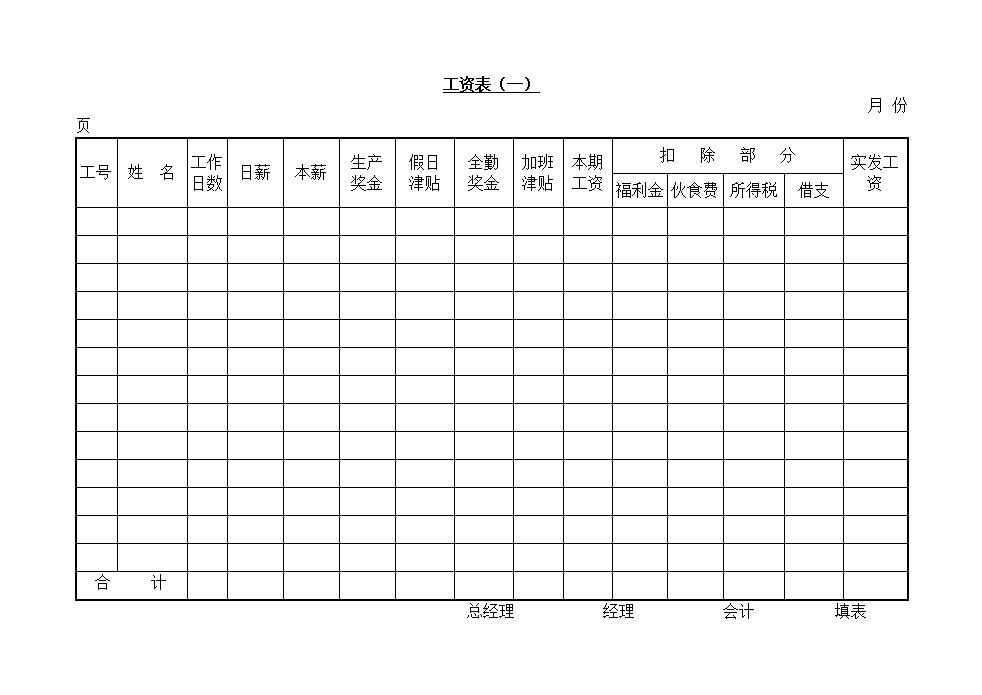 工资表word模板