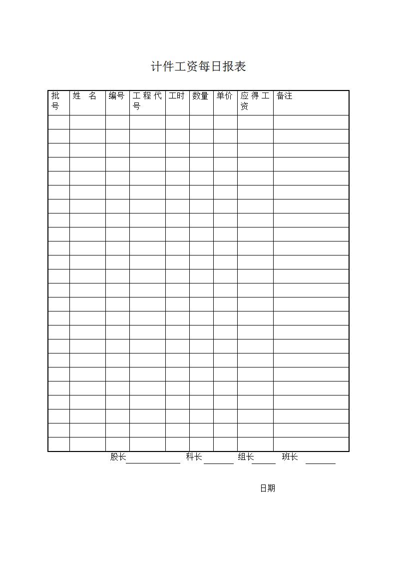 计件工资每日报表Word模板