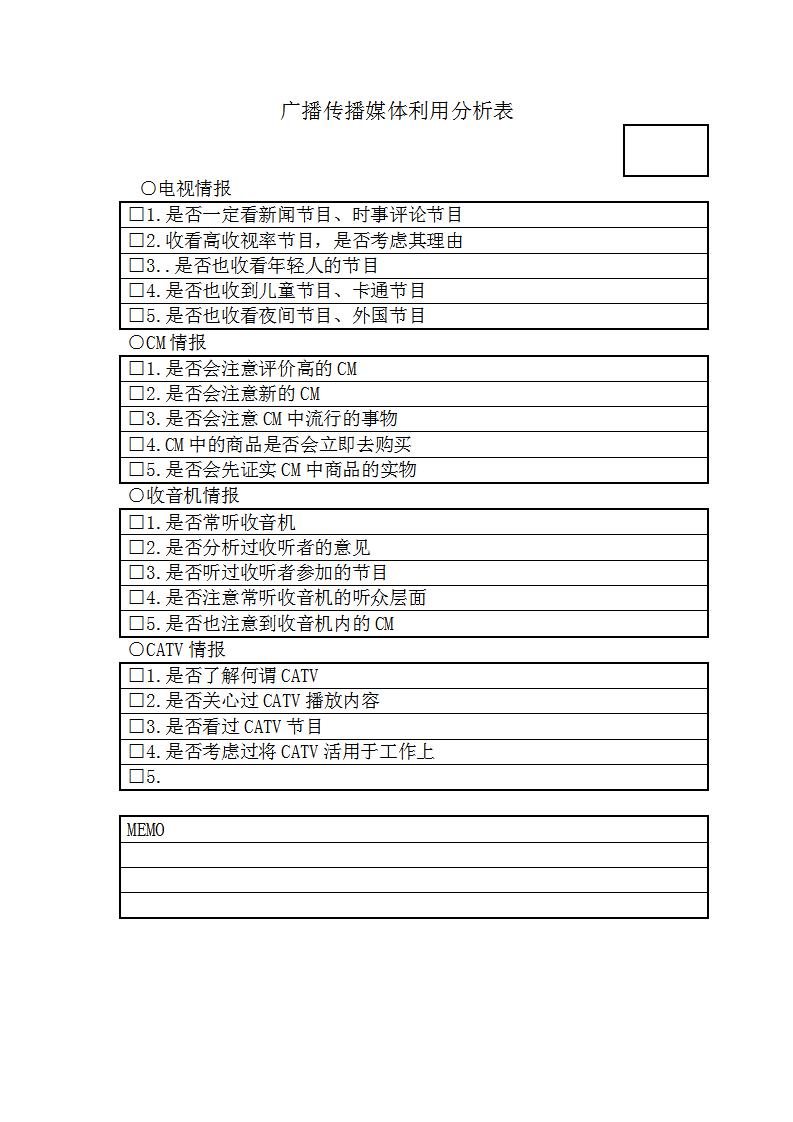 传播媒介利用分析表Word模板