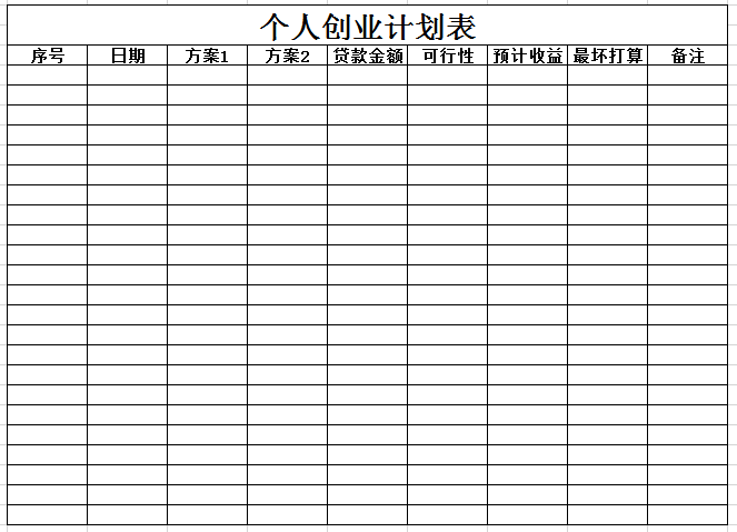 个人创业计划表excel模板