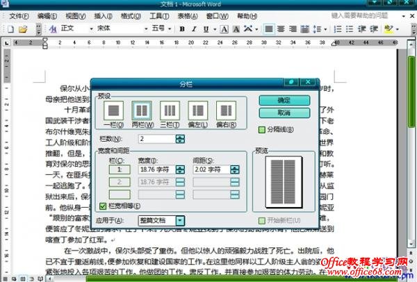 Word2003文档中怎么分栏（2）