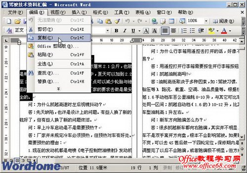 Word2003文档窗口复制文本的方法（3）