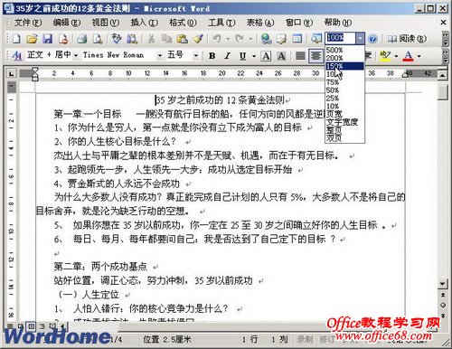 如何改变Word2003文档的显示比例