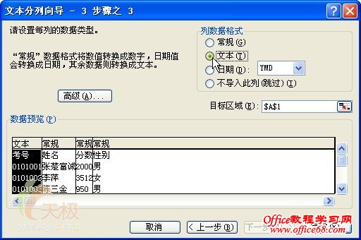 如何使用Excel2003把有规律的文本进行数据分列（11）