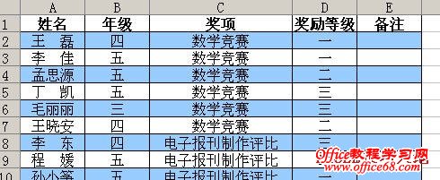 教你在Excel2003中用条件格式快速进行隔行填充颜色