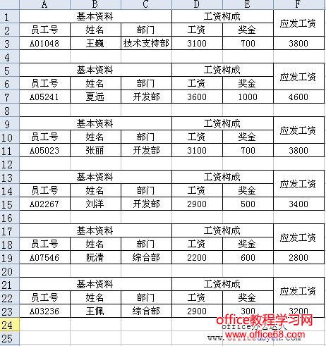 excel双行工资条制作方法图解教程（4）