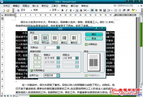 Word2003文档中怎么分栏（5）