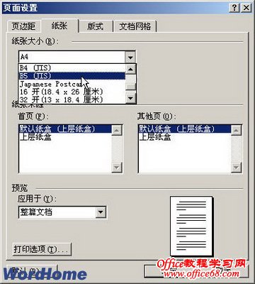 Word2003文档中设置纸张大小的方法介绍（4）