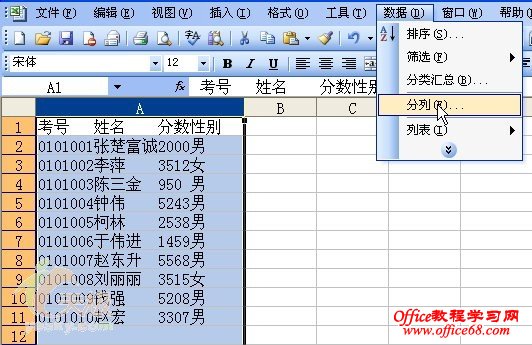 如何使用Excel2003把有规律的文本进行数据分列（5）