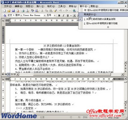 如何使用Word2003拆分窗口功能（5）