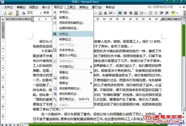 Word2003文档中怎么分栏