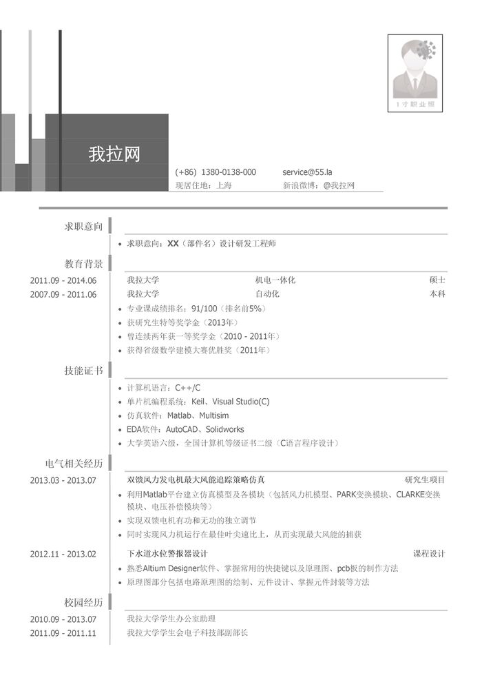 风机研发设计工程师简历模板（突出专业能力）